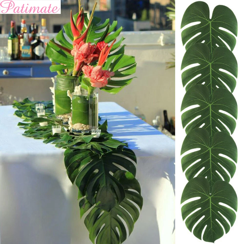 

PATIMATE Summer Tropical Party Artificial Palm Leaves Hawaiian Party Palm Tree Leaves Decoration For Wedding Party Supplies