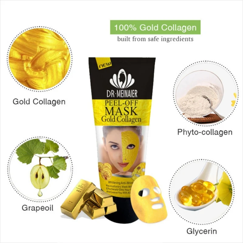Золотая маска, коллагеновая маска для лица, анти старение Отбеливание морщин, лифтинг, гладкая, отдирается, маски, уход за кожей, 60 г