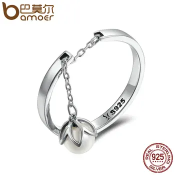 BAMOER Genuine 925 Sterling Silver Tears Of Flowers Dangle Open Finger Rings for Women Luxury Sterling Silver Jewelry SCR165