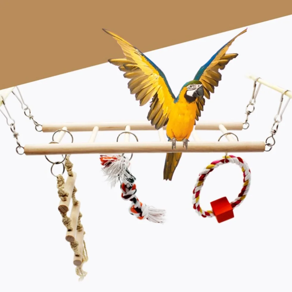 Small Birds Toy Wooden Ladders Swing Scratcher Perch Climbing Ladder