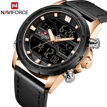 

NAVIFORCE Clock Mens Watches Top Brand Luxury Sport Watch Men Dual Display Waterproof Leather Strap Wristwatch relogio masculino