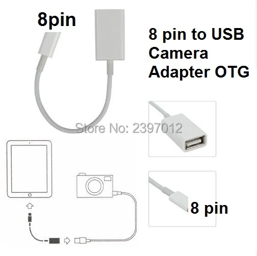 DHL-Free-Ship-100pcs-Lot-8-pin-Male-to-USB-Female-OTG-Adapter-8pin-Cable-For