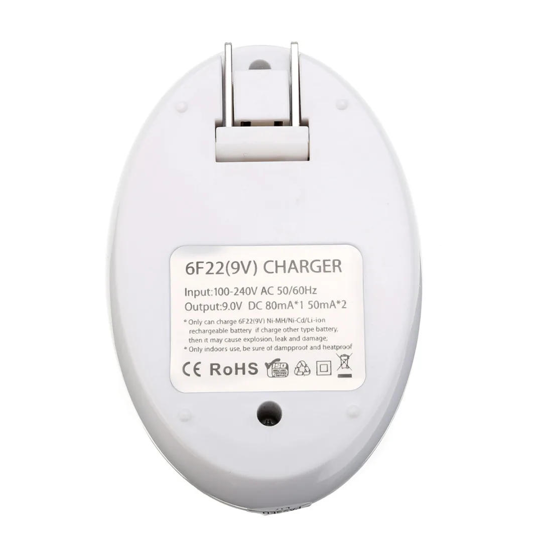 Pohiks 1pc Li-ion/NI-MH/NiCd Battery 9V High Quality Rechargeable Batteries Smart Charger LED Light US Plug