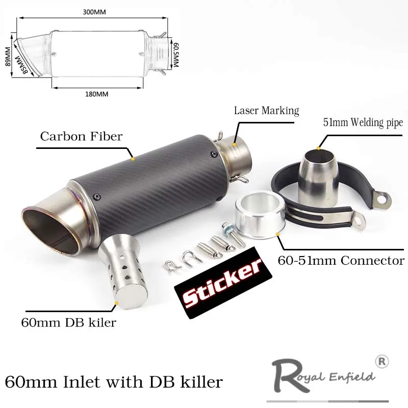 60 мм 50 мм мотоцикл модифицированный Глушитель выхлопная труба лазерная маркировка углеродное волокно выхлопная труба для большого объема мотоцикла