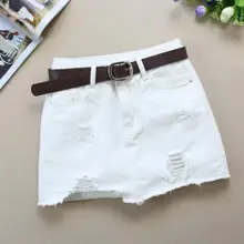 2019plus size 2XL Solid color Denim skirt women Burr hole Slim Elasticity Comfortable jeans mini skirt DV769