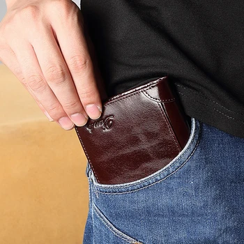 

High Quality 100% Genuine Leather Men Wallets Card Holder Cow Leather Small Wallet Men Short Purse