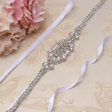 MissRDress 18inch Long Wedding Belt Thin Crystal Flower Bridal Sash Silver Rhinestone Bridal Belt For Wedding Dresses JK924