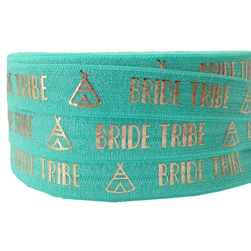 10Y вигвама надпись «Bride Tribe» принт на голову эластичная повязка для головы с 5/" розовое золото лента тесьма для свадебного подарка повязка на голову аксессуары - Цвет: Blure