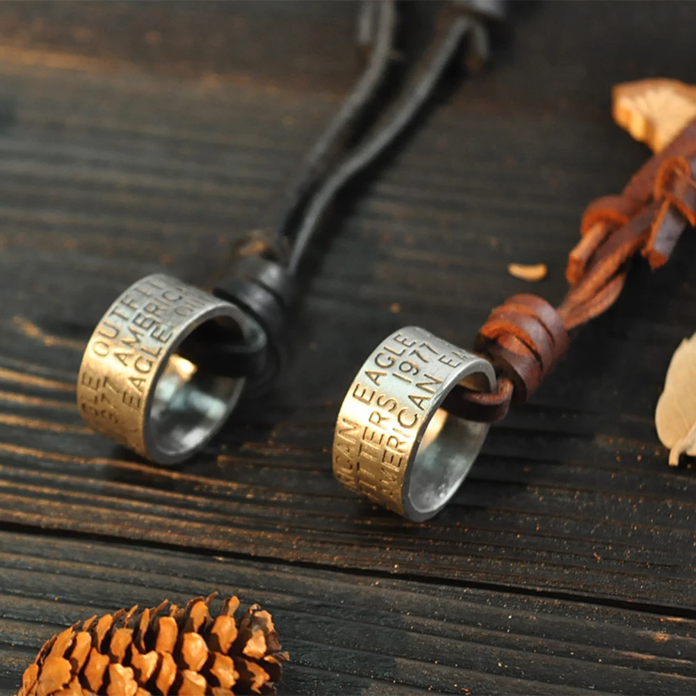

Men's Women's Letter Ring Circle Pendant Vintage Faux Leather Necklace Charm