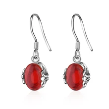 Tenjshunzhu 925 серебро Серьги-гвоздики для Для женщин Красный Зеленый Камень Серьги стерлингового-серебро-ювелирные изделия eh092