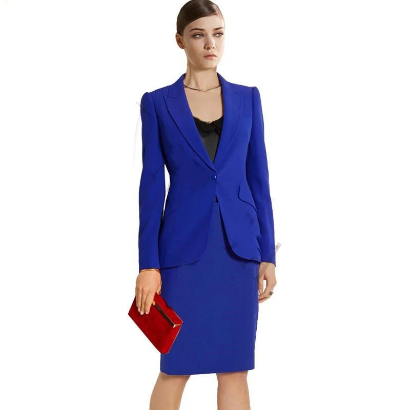 Royal Blue Women Business Office Suits Slim Ladies Formal Skirt Suit 2