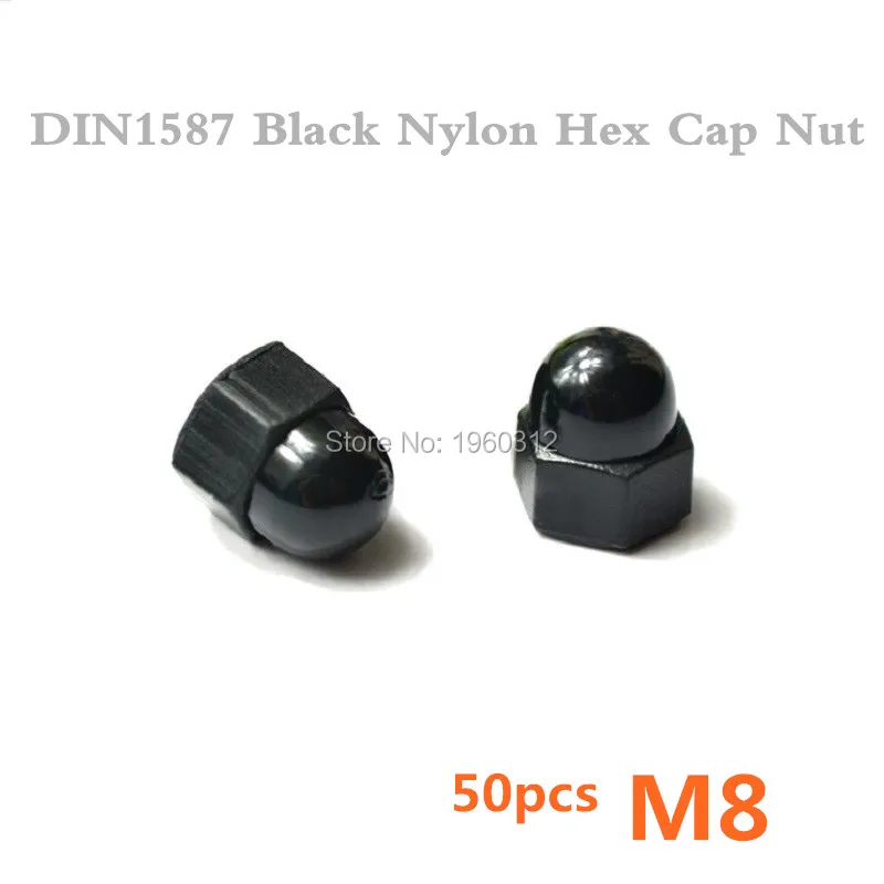 50pcs/lot DIN1587 M8 Black Plastic Nylon Acorn Dome Head Hex Nuts