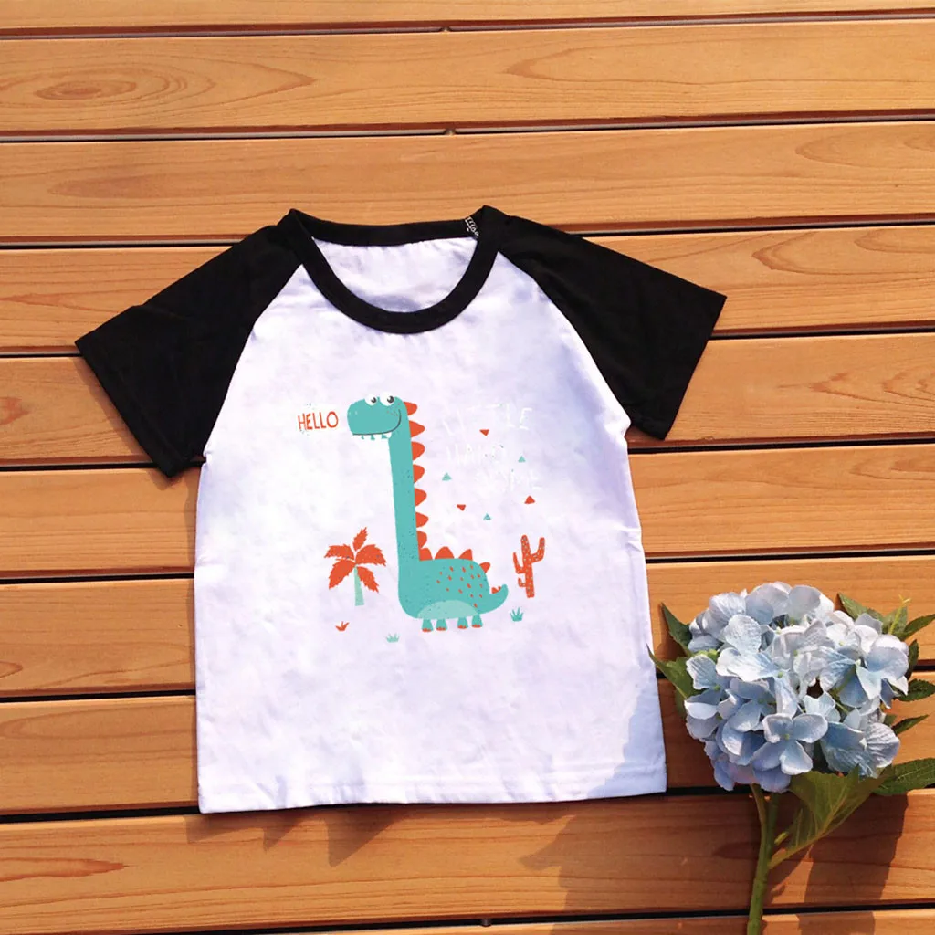 SAGACE Kids Bady/Летняя футболка в горошек для мальчиков с рисунком динозавра и надписью