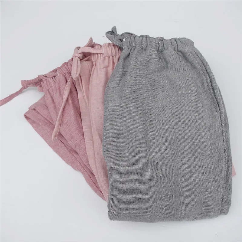 Осенние двойные хлопчатобумажные женские штаны для сна, женские свободные брюки размера плюс, ночная рубашка, пижама, полосатые пижамные штаны