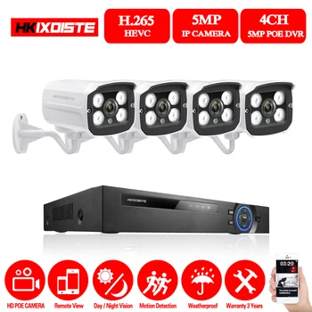 

HKIXDISTE 4CH 5MP POE NVR CCTV Camera System 5.0MP IP Network NVR Security Camera IR Outdoor Video Surveillance Kit no HDD