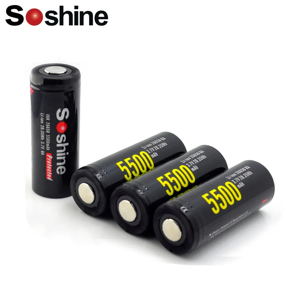 

2pcs Soshine 26650 Protected 3.7V 4200mAh Lithium Rechargeable Battery