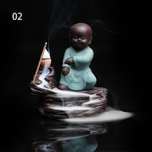 Горелка для благовоний ручной работы, маленький монах керамическая курильница Yixing Backflow Stick курильница с Буддой фиолетовая глиняная посуда база+ 10 пирамидки благовоний