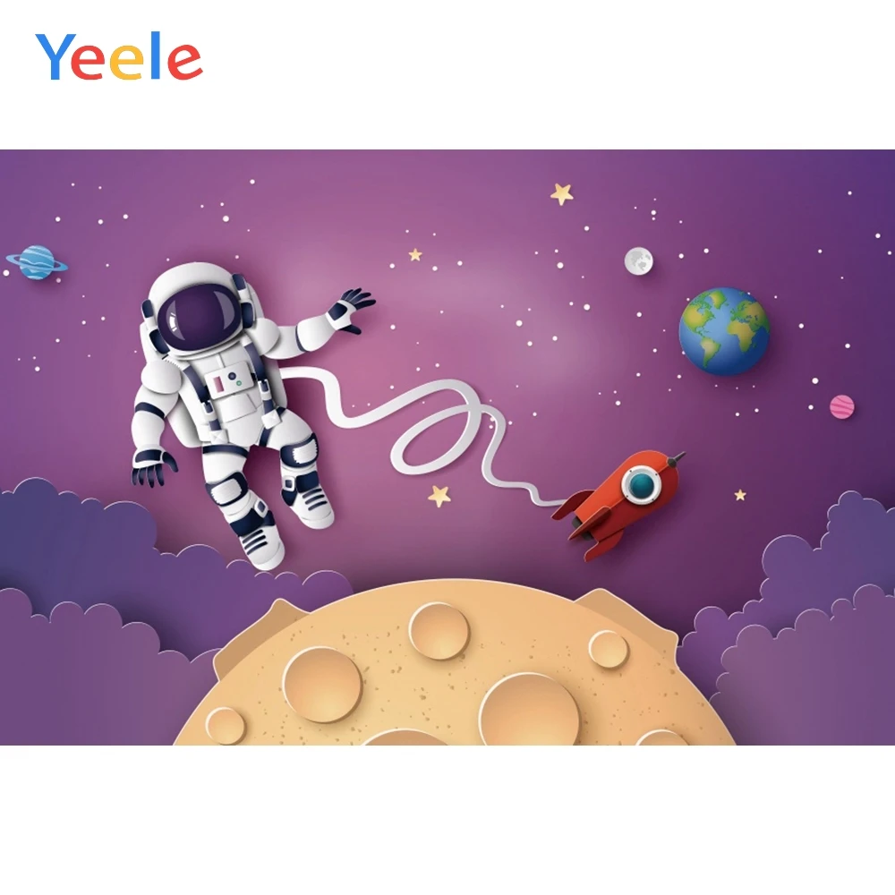 

Yeele Cartoon Space Astronaut Planet Baby Birthday Party Photo Backgrounds Custom Photocall Photography Backdrops Photo Studio