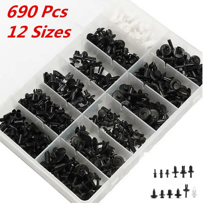 BBQFUKA 690pcs 12 Sizes Plastic Car Push Pin Rivet Trim Clip Panel