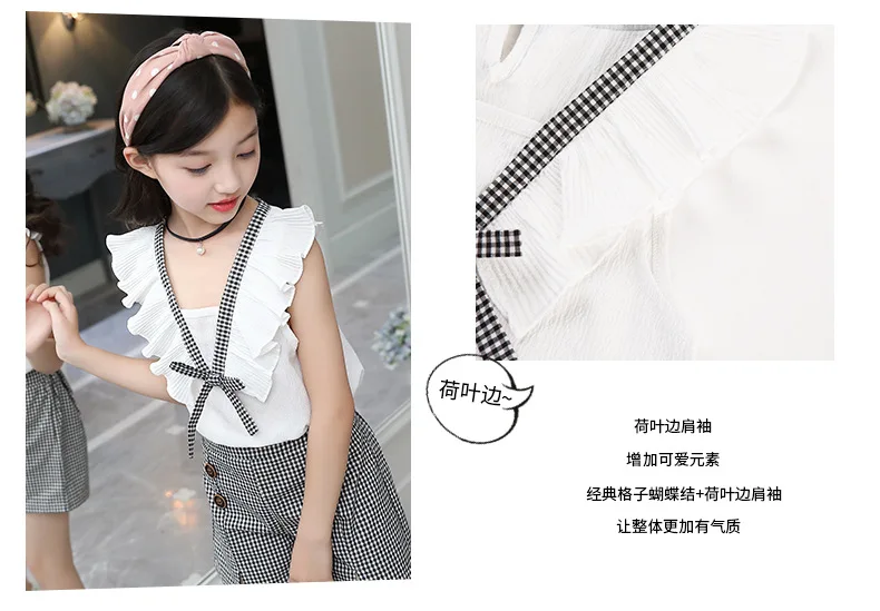 Casual Teen Girls Clothes 2019 New Summer Children Clothing Set Ruffles Tops Plaid Shorts 2Pcs Kids Suit For Girls Outfits 3-14Y (3)