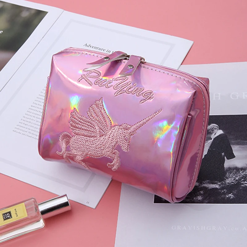 

Fashion Females Cosmetic Bag Embroidery Cute Unicorn Make Up Storage Pouch For Travel Women Makeup Organizer Bag Case