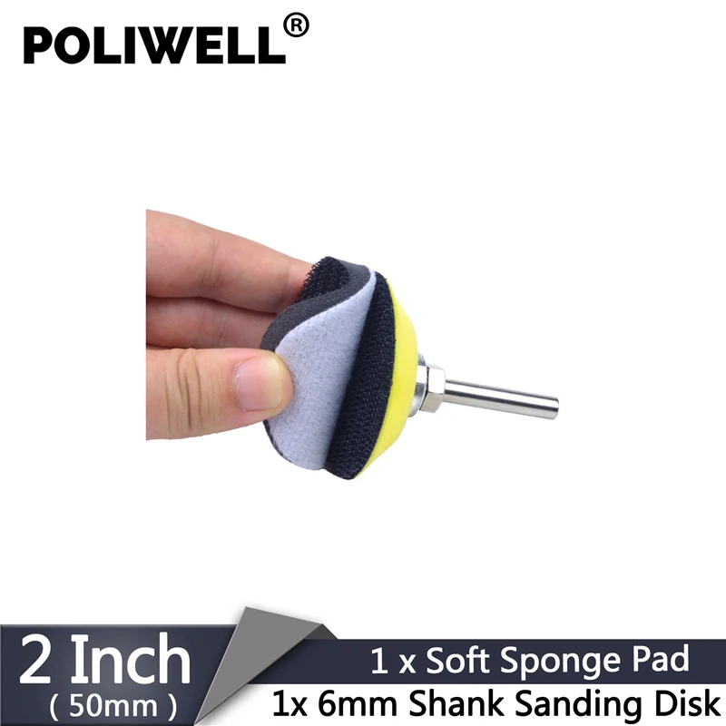 POLIWELL 2 Inch 50mm Backing Pad 6mm Shank Sanding Pads with Hook&Loop