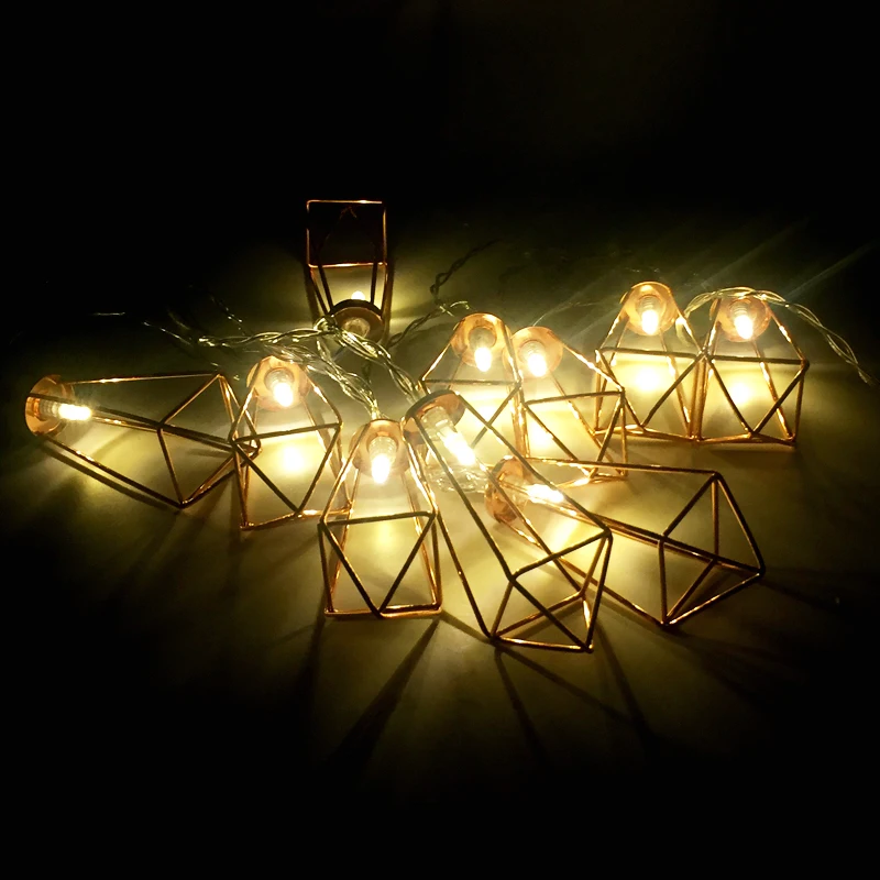 Led Retro Golden Metal Diamond String Light Lamp 220V EU Plug 3M 20Leds Window Party Holiday Fairy String Lighting Creative Gift (11)