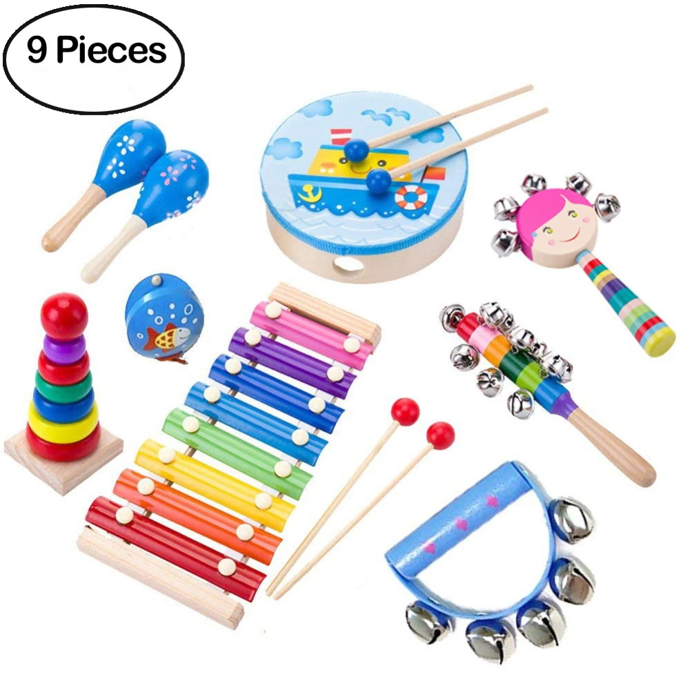 Звучащие игрушки. Бубен маракасы ксилофон tongde. Барабан бубен трещотки монтессори. Звучащие игрушки. Детские музыкальные инструменты.