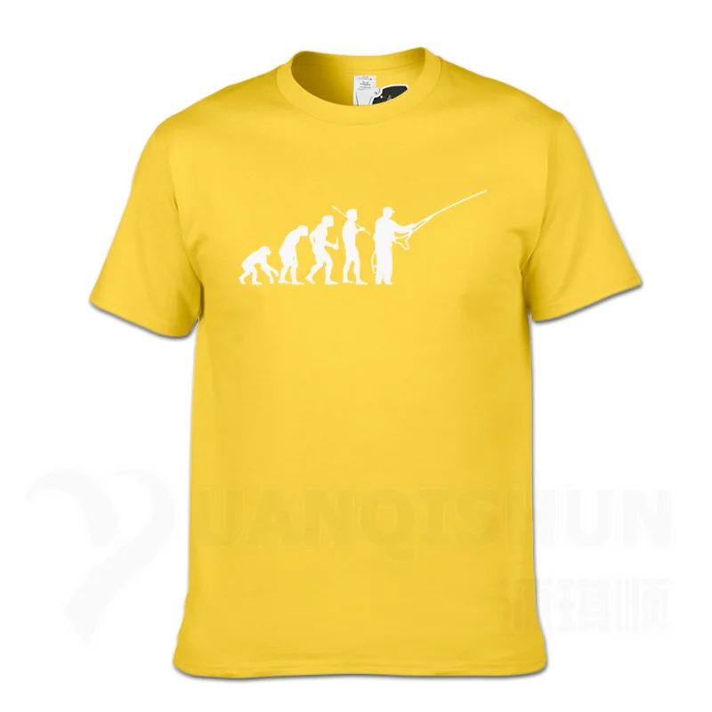 Новая мода года Эволюция Fishinger Футболка мужская летняя рыба шутка Рыбак Карп футболка s Забавный подарок хлопок короткий рукав Футболка - Цвет: Yellow 1