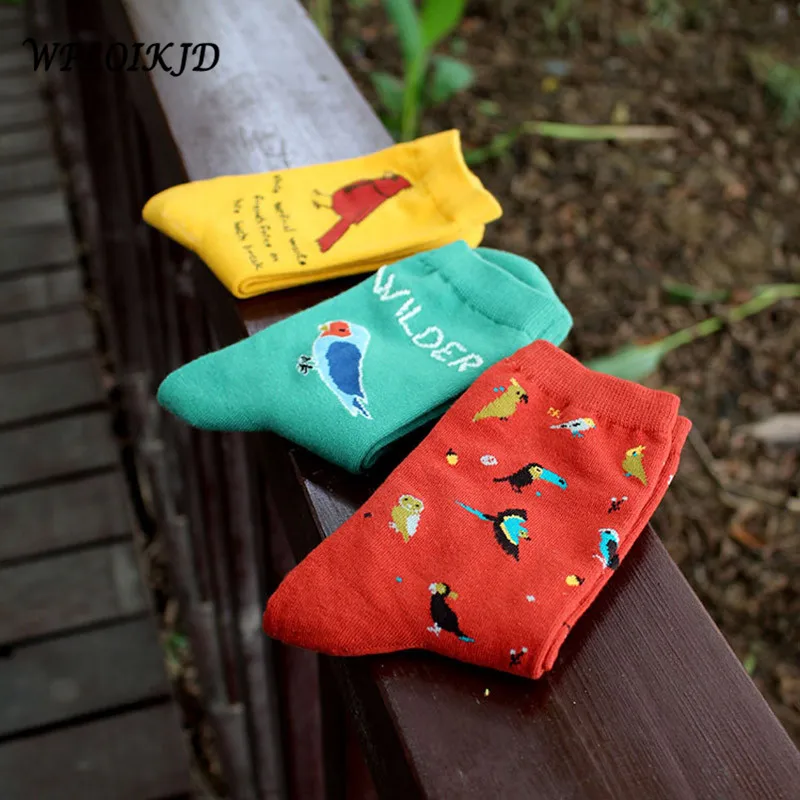 [Wploikjd] личность птичка модные креативные носки Harajuku Корейская версия Карамельный Цвет мультфильм хлопок Для женщин
