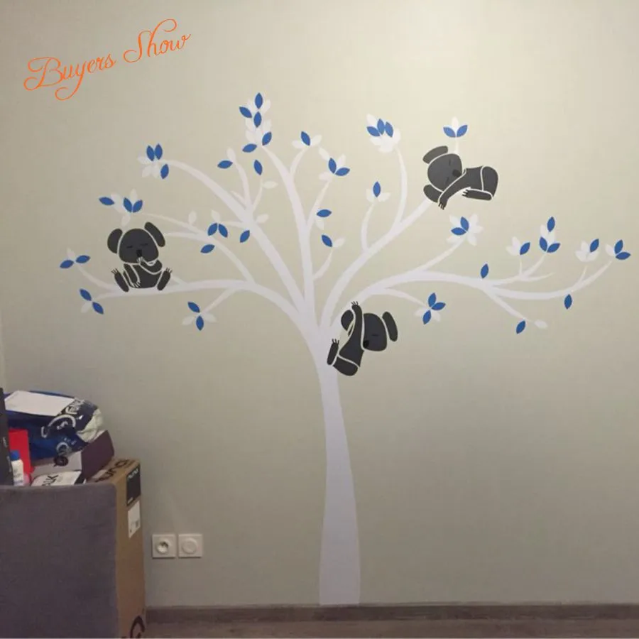 Негабаритных большой коала дерево наклейки для стен для ребенка детские-Детские Виниловые наклейки декора стен, t3026