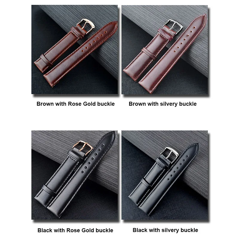 

BUMVOR Leather Band Strap Mens Women Wrist Watch 18mm 20mm Watchband Leather Silver Gold Black Brown