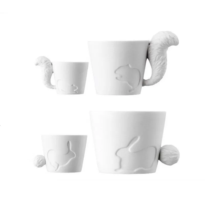 

white ceramic mug cute cat / rabbit / squirrel / fawn animal shape cups milk coffee tea cup creative gift