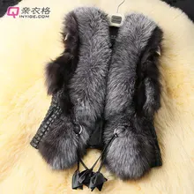 2013 short design female fox fur vest leather vest outerwear plus size fur vest women coat WT9019