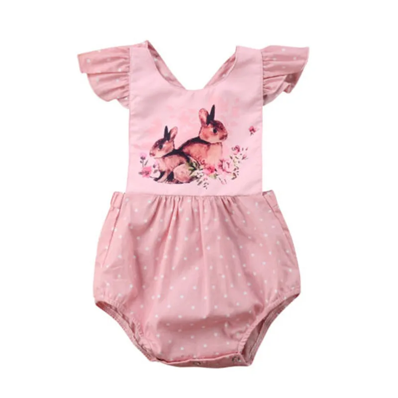 

Newborn Baby Girls Bodysuits Sleeveless Pink Backless Rabbit Summer Bodysuit Outfit Cotton Clothes Girl Clothing Cute