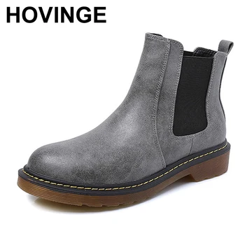 

HOVINGE Female PU Leather Cotton Boots with Thick Flat Round Warm Large Size Boots Women Soft Bottom Shoes Sapato Feminino