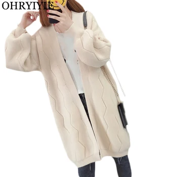 

OHRYIYIE Winter Long Cardigan Women Sweater 2019 New Autumn Fashion Loose Knitted Cardigans Female Oversized Sweaters Pull Femme