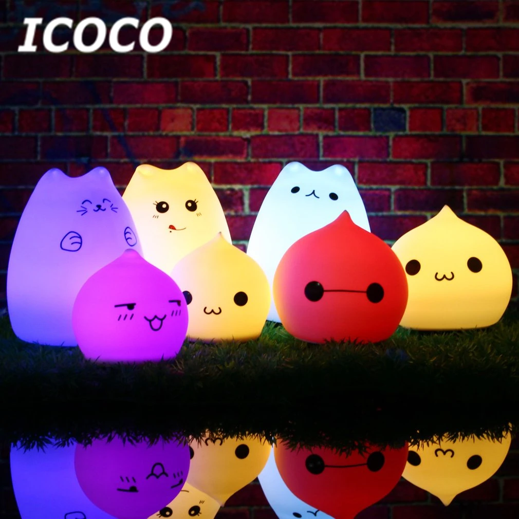 

ICOCO Multicolor USB Rechargeable Silicone Cat Kitten LED Night Light Soft Cartoon Baby Kids Lamp Xmas Gift Drop Shipping Sale