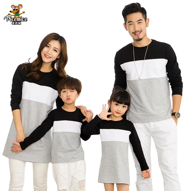 Family Look Mother Daughter Dress Family Clothing Father Son T-Shirt Cotton Patchwork Striped Family Matching Outfits