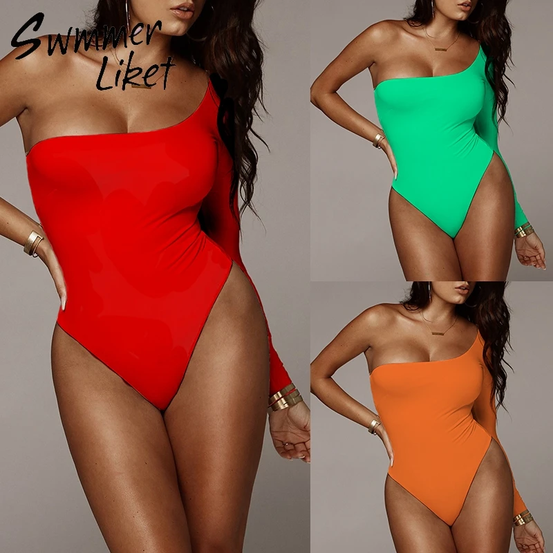 

One shoulder bikinis 2019 mujer bathers Push up swimsuit female one piece Sexy bodysuits Monokini High cut swimwear women Summer