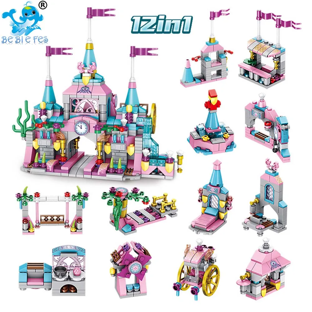 

12 In 1 Diy Toys Funny Princess Castle Compatible with LegoING Friends City Castle Model Building Blocks Girl Toys for Child