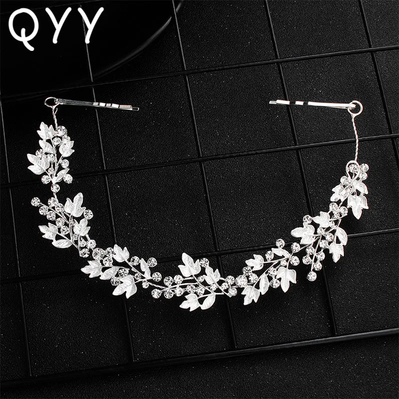 

QYY Crystal Alloy Leaves Vine Wedding Headbands Bridal Hair Accessories Bridesmaid Ornaments Hair Jewelry Headpiece Tiaras