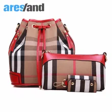 Aresland estilo europeo femenino 3 unidades set cuadrícula impresa paquete bucket bag bolso de hombro del totalizador del bolso de crossbody