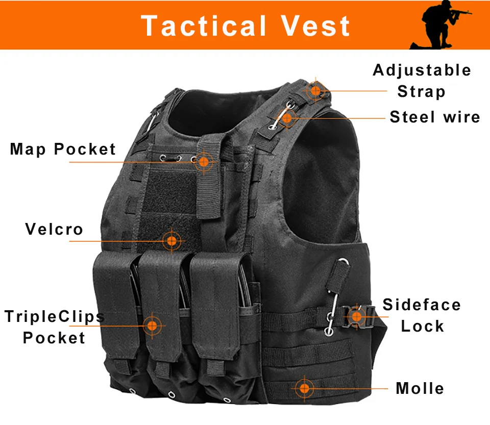  USMC Airsoft Military Tactical Vest Molle Combat Assault Plate Carrier Tactical Vest 7 Colors CS Ou