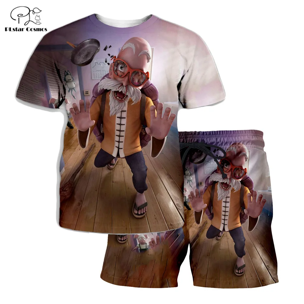 

PLstar Cosmos Summer T Shirts Men Anime Printed Dragon Ball Z 3D T-Shirt and shorts Mens for boy Master Roshi Suit free shipping
