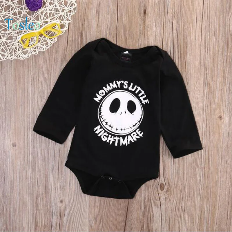 

2018 Long Sleeve Baby Boy Bodysuit Summer Bodysuit Boy Black Clothes New Born Onesie Costumes Skull Printed