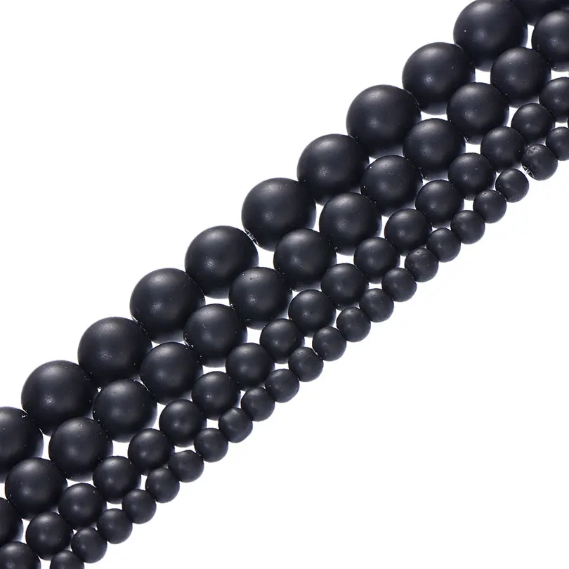 Matte Black Agate Круглые бусины из натурального камня, матовая лава, тигровый глаз, бирюза, черный оникс, бусины для браслета, ожерелья, ювелирных изделий, сделай сам - Цвет: Matte Black Agate