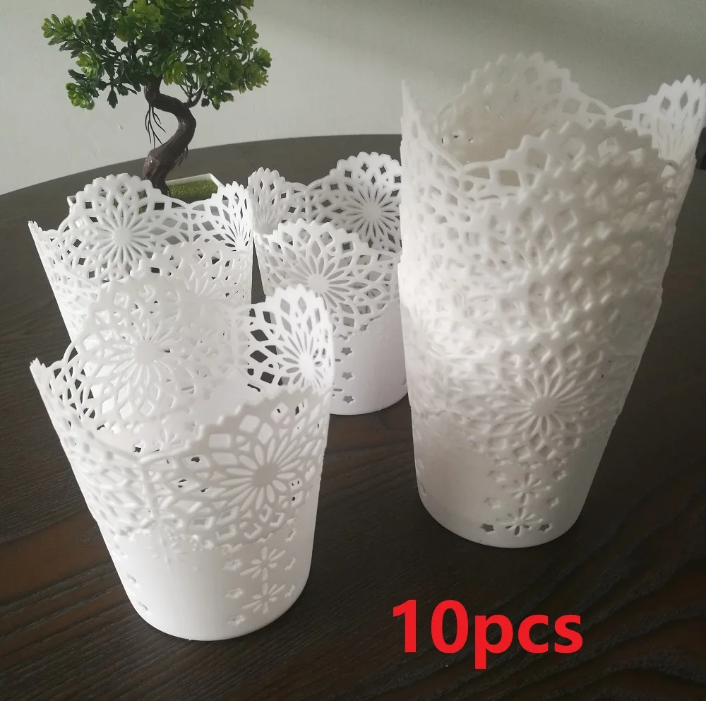 

10pcs White Lace Hollow Makeup Brush Pen Storage Holder Desk Organizer Flower Vase Pot