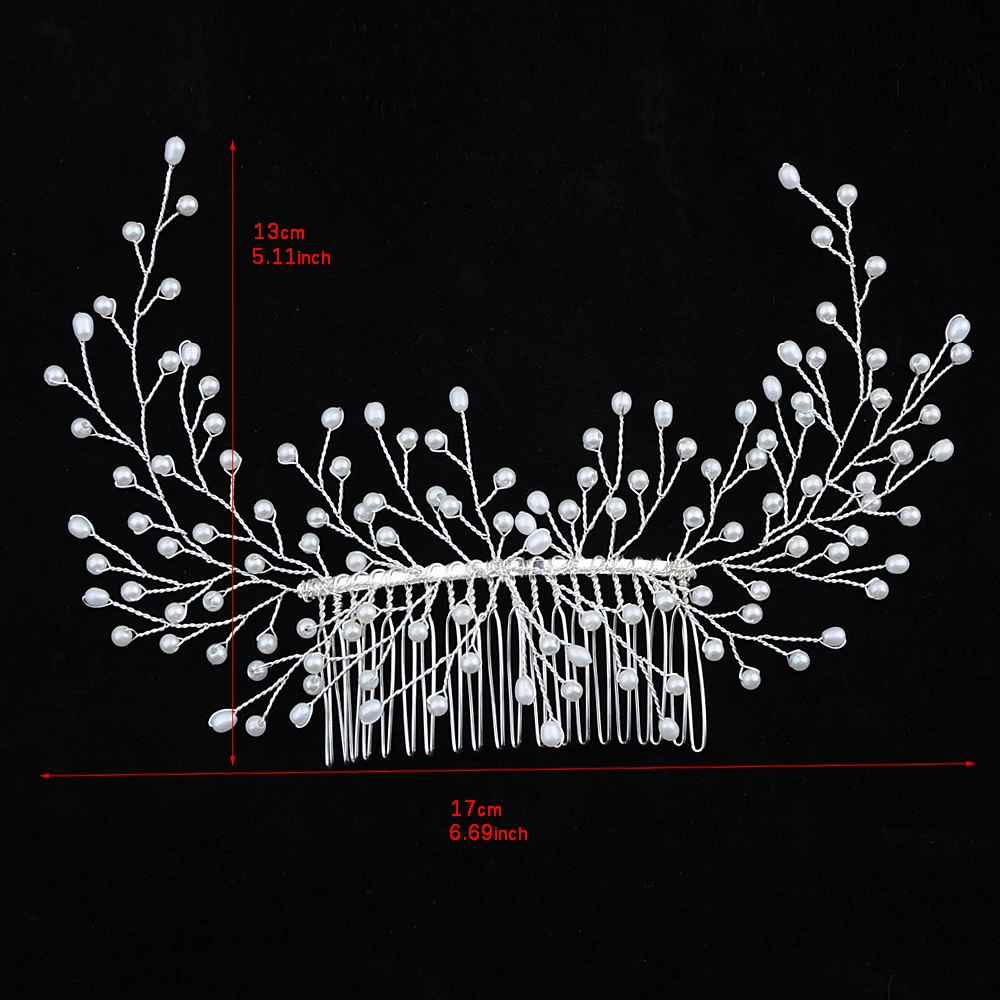 TOPQUEEN HP182 жемчужная расческа, свадебная расческа для волос для невесты, головной убор для девушек, женский подарок, серебряные расчески в форме рога