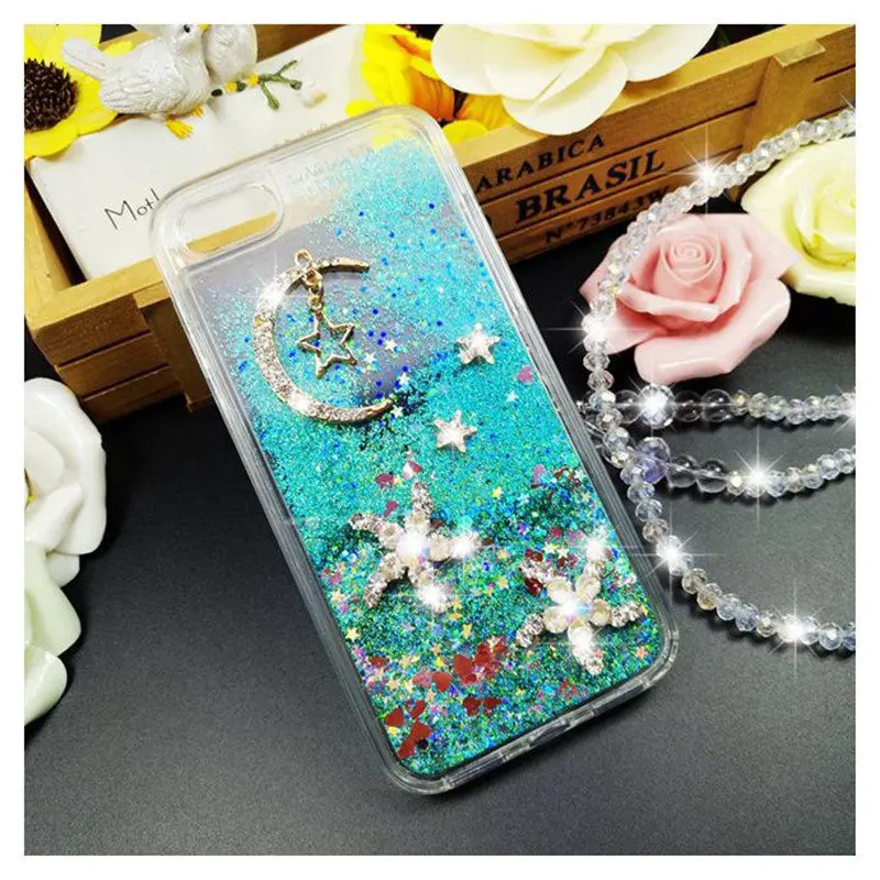 

Case For iPhone 5 6 7 8 Plus X Cute Rhinestone Star Moon Bling Diamond Quicksand Liquid sand shell soft Phone case Capa coque